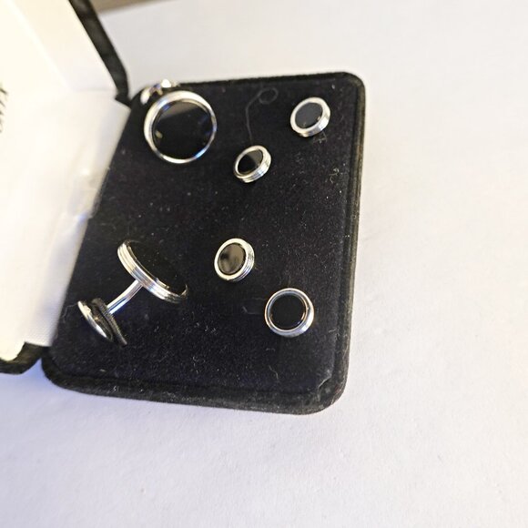 silver and onyx cufflinks and studs - Picture 2 of 3